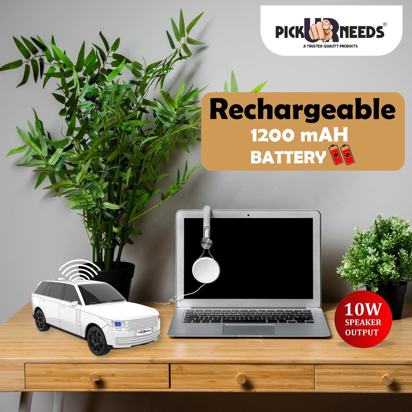 Pick Ur Needs Car Design Wireless Speaker USB / TF Card / FM Support RGB Light 1200mAh Battery 10 W Bluetooth Speaker